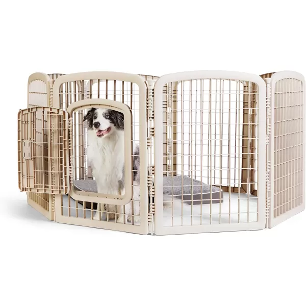 imageAmazon Basics 8Panel Octagonal Plastic Pet Pen Fence Enclosure With Gate 59 x 58 x 28 Inches GreyBeige