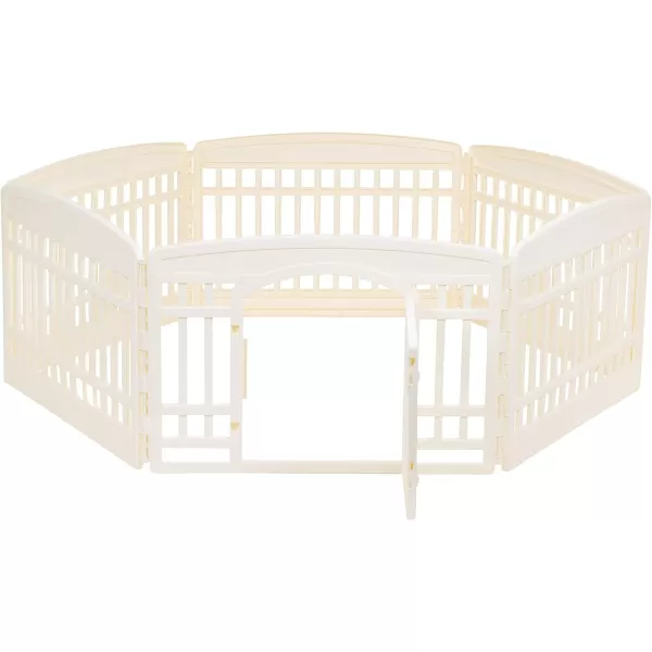 imageAmazon Basics 8Panel Octagonal Plastic Pet Pen Fence Enclosure With Gate 59 x 58 x 28 Inches GreyBeige