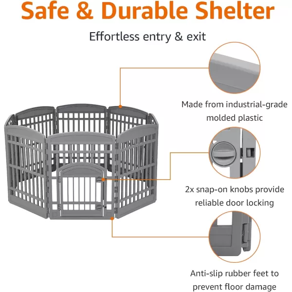 imageAmazon Basics 8Panel Octagonal Plastic Pet Pen Fence Enclosure With Gate 59 x 58 x 28 Inches GreyDark Gray