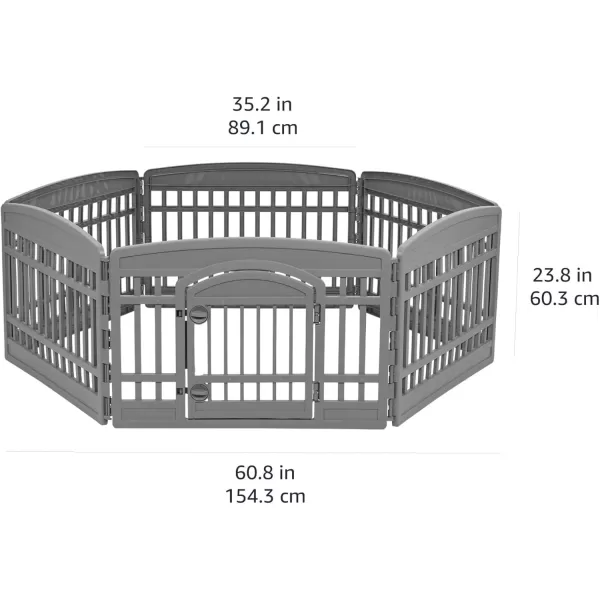 imageAmazon Basics 8Panel Octagonal Plastic Pet Pen Fence Enclosure With Gate 59 x 58 x 28 Inches GreyDark Gray