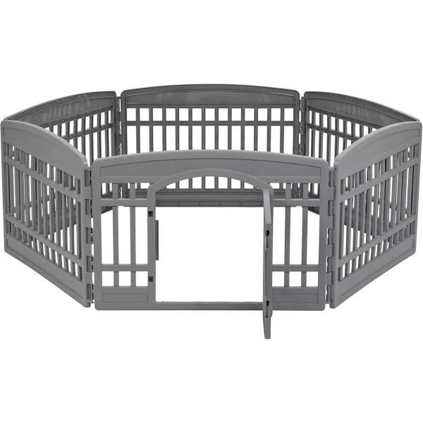 imageAmazon Basics 8Panel Octagonal Plastic Pet Pen Fence Enclosure With Gate 59 x 58 x 28 Inches GreyDark Gray