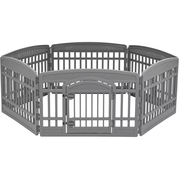 imageAmazon Basics 8Panel Octagonal Plastic Pet Pen Fence Enclosure With Gate 59 x 58 x 28 Inches GreyDark Gray