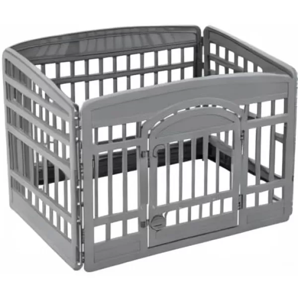 imageAmazon Basics 8Panel Octagonal Plastic Pet Pen Fence Enclosure With Gate 59 x 58 x 28 Inches GreyDark Gray
