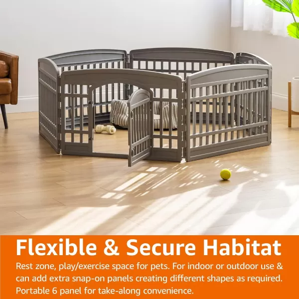 imageAmazon Basics 8Panel Octagonal Plastic Pet Pen Fence Enclosure With Gate 59 x 58 x 28 Inches GreyDark Gray