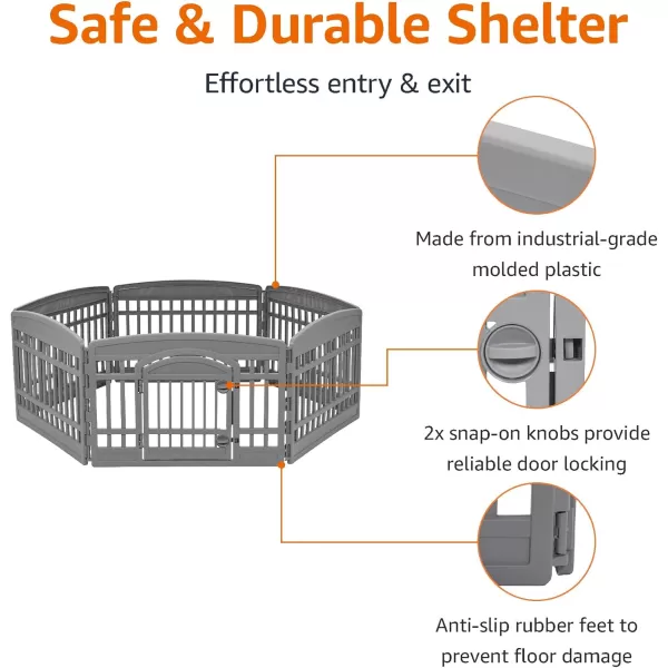 imageAmazon Basics 8Panel Octagonal Plastic Pet Pen Fence Enclosure With Gate 59 x 58 x 28 Inches GreyDark Gray