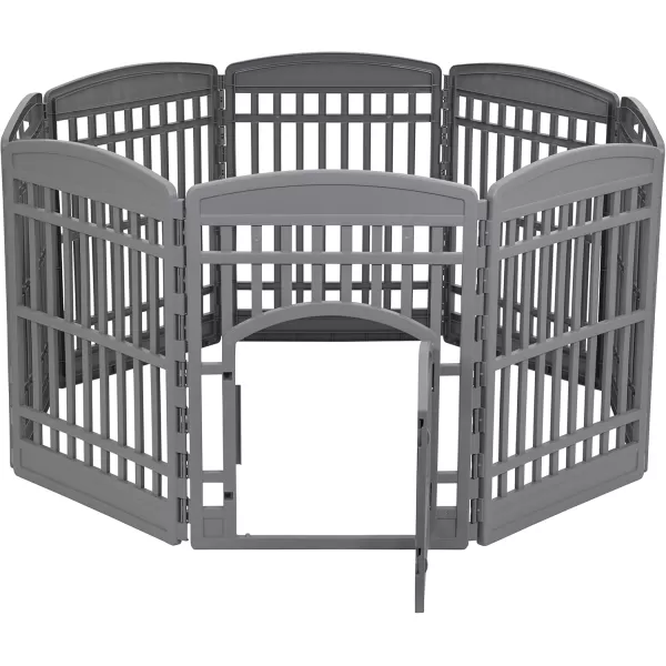 imageAmazon Basics 8Panel Octagonal Plastic Pet Pen Fence Enclosure With Gate 59 x 58 x 28 Inches GreyDark Gray