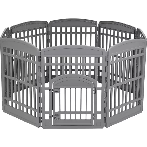 imageAmazon Basics 8Panel Octagonal Plastic Pet Pen Fence Enclosure With Gate 59 x 58 x 28 Inches GreyDark Gray