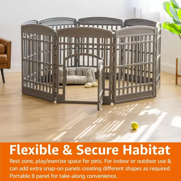 imageAmazon Basics 8Panel Octagonal Plastic Pet Pen Fence Enclosure With Gate 59 x 58 x 28 Inches GreyDark Gray