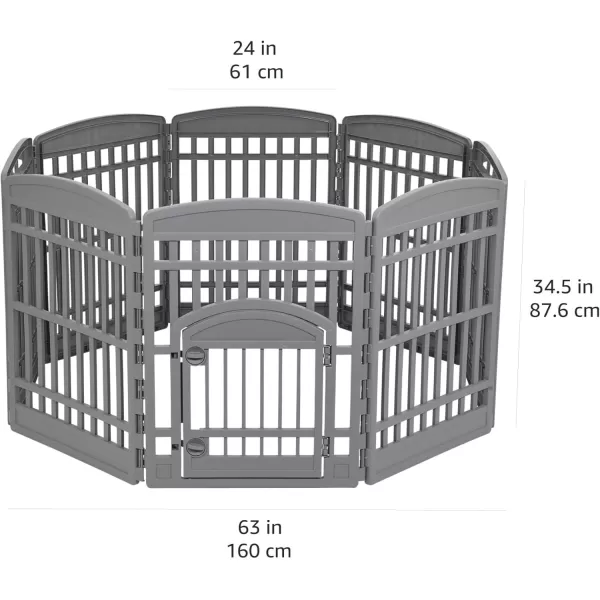 imageAmazon Basics 8Panel Octagonal Plastic Pet Pen Fence Enclosure With Gate 59 x 58 x 28 Inches GreyDark Gray