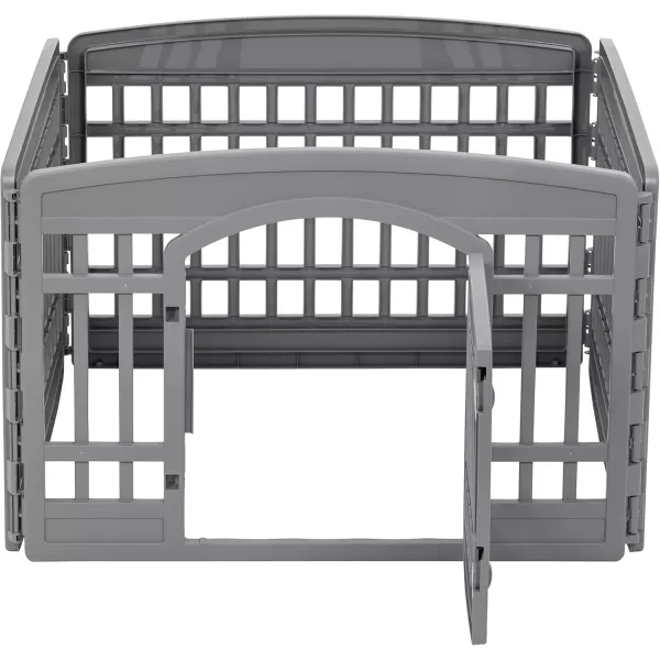 imageAmazon Basics 8Panel Octagonal Plastic Pet Pen Fence Enclosure With Gate 59 x 58 x 28 Inches GreyDark Gray