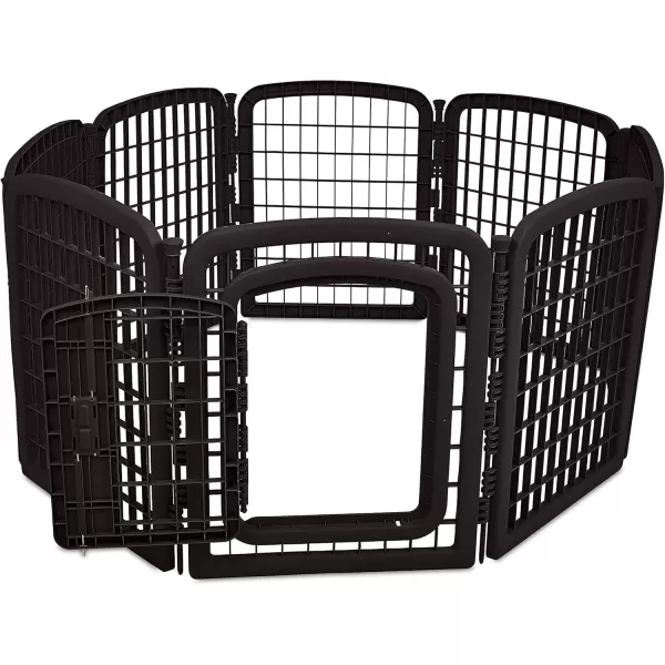 imageAmazon Basics 8Panel Octagonal Plastic Pet Pen Fence Enclosure With Gate 59 x 58 x 28 Inches Greyblack