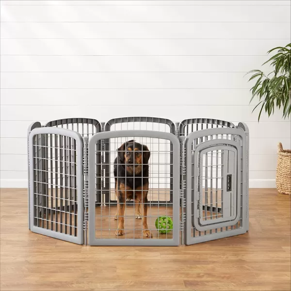 imageAmazon Basics 8Panel Octagonal Plastic Pet Pen Fence Enclosure With Gate 59 x 58 x 28 Inches Greygrey