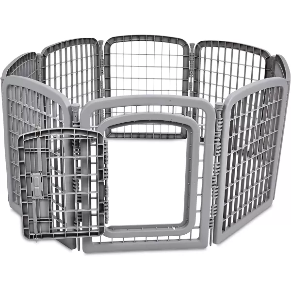 imageAmazon Basics 8Panel Octagonal Plastic Pet Pen Fence Enclosure With Gate 59 x 58 x 28 Inches Greygrey
