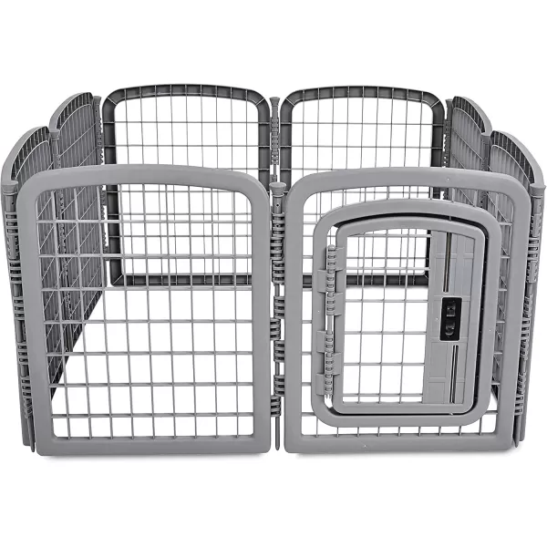 imageAmazon Basics 8Panel Octagonal Plastic Pet Pen Fence Enclosure With Gate 59 x 58 x 28 Inches Greygrey