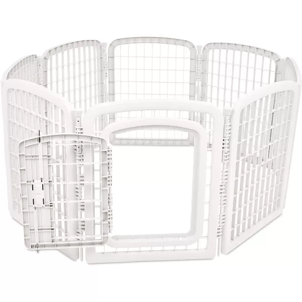 imageAmazon Basics 8Panel Octagonal Plastic Pet Pen Fence Enclosure With Gate 59 x 58 x 28 Inches Greywhite