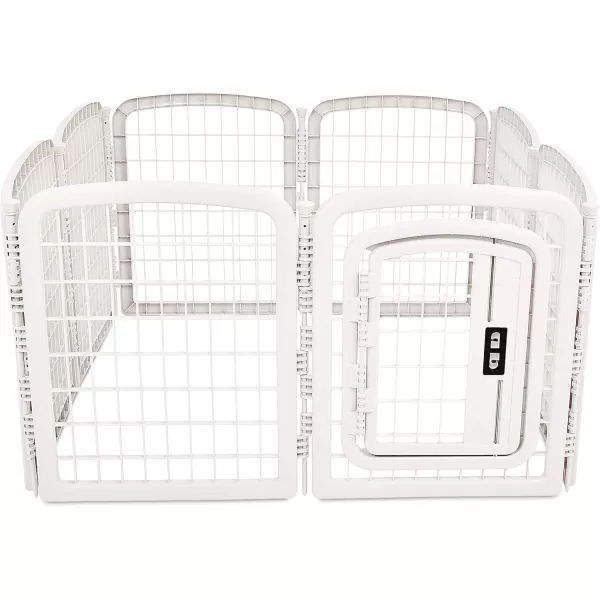 imageAmazon Basics 8Panel Octagonal Plastic Pet Pen Fence Enclosure With Gate 59 x 58 x 28 Inches Greywhite