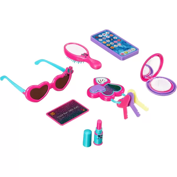 imageAmazon Basics 8Piece Pretend Play Purse Toy with Accessories for Girls Ages 3 and Up Handbag Gift Set Including Smartphone Sunglasses Makeup Compact Keys and Credit Card Pink