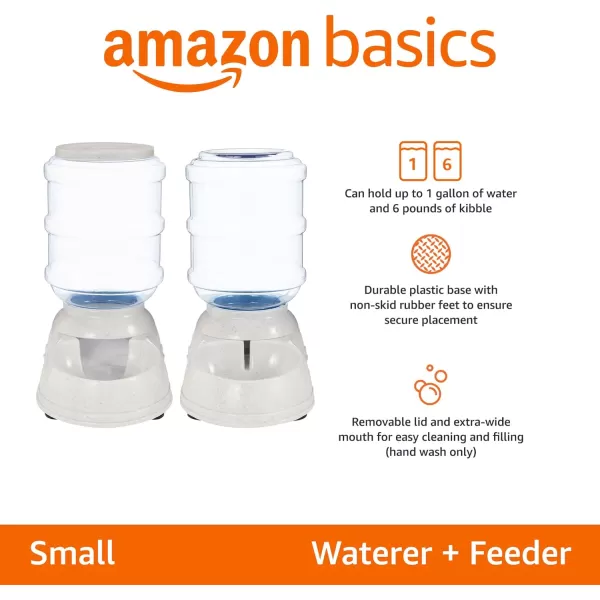 imageAmazon Basics Automatic Dog Cat Water Dispenser Gravity Feeder and Waterer Set Large 12Pound Food Capacity 25Gallon GrayWaterer  Feeder