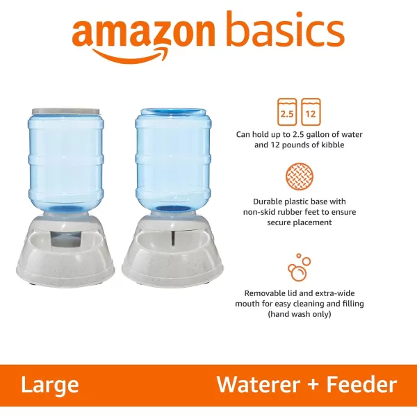 imageAmazon Basics Automatic Dog Cat Water Dispenser Gravity Feeder and Waterer Set Large 12Pound Food Capacity 25Gallon GrayWaterer  Feeder