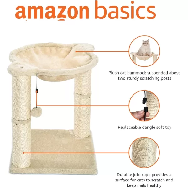 imageAmazon Basics Cat Tower with Hammock Scratching Posts and Dangling Ball for Indoor Cats 158 x 158 x 197 Inches GrayBeige