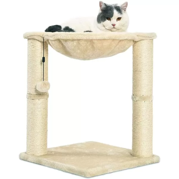 imageAmazon Basics Cat Tower with Hammock Scratching Posts and Dangling Ball for Indoor Cats 158 x 158 x 197 Inches GrayBeige