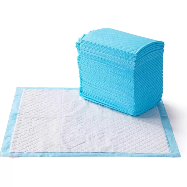 imageAmazon Basics Dog and Puppy Pee Pads with 5Layer LeakProof Design and QuickDry Surface for Potty Training Standard Absorbency XLarge 28 x 34 Inch  Pack of 60 Blue ampamp WhiteHeavy Duty