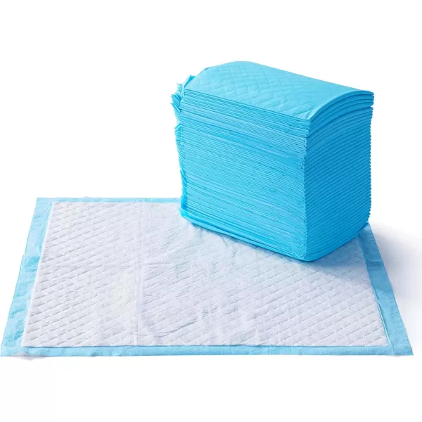 imageAmazon Basics Dog and Puppy Pee Pads with 5Layer LeakProof Design and QuickDry Surface for Potty Training Standard Absorbency XLarge 28 x 34 Inch  Pack of 60 Blue ampamp WhiteHeavy Duty