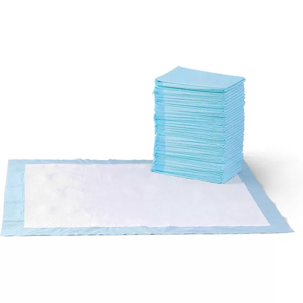 imageAmazon Basics Dog and Puppy Pee Pads with 5Layer LeakProof Design and QuickDry Surface for Potty Training Standard Absorbency XLarge 28 x 34 Inch  Pack of 60 Blue ampamp WhiteUnscented