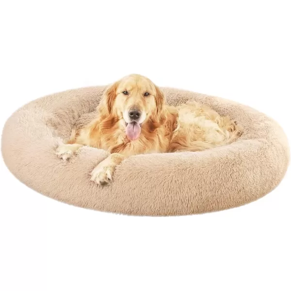 imageAmazon Basics Donut Pet Bolster Faux Fur Bed for Dog Grey 23quot x 23quotBeige