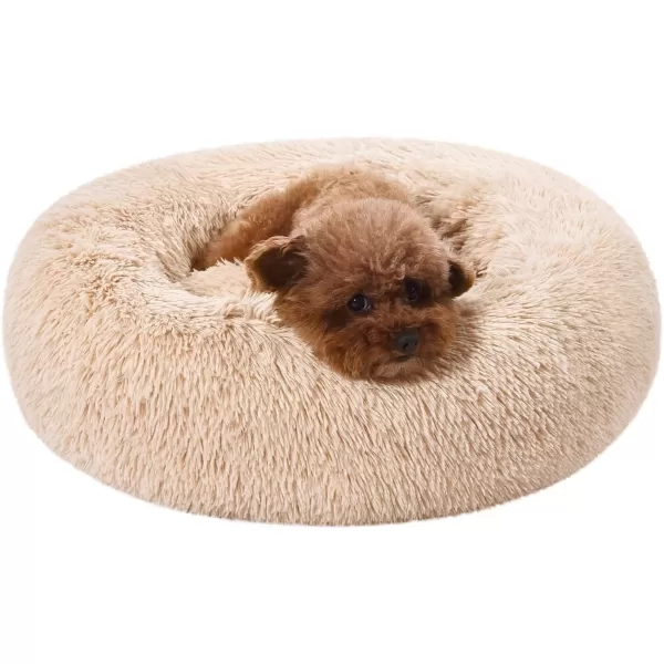 imageAmazon Basics Donut Pet Bolster Faux Fur Bed for Dog Grey 23quot x 23quotBeige