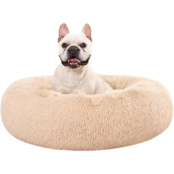 imageAmazon Basics Donut Pet Bolster Faux Fur Bed for Dog Grey 23quot x 23quotBeige