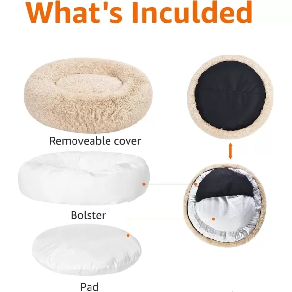 imageAmazon Basics Donut Pet Bolster Faux Fur Bed for Dog Grey 23quot x 23quotBeige