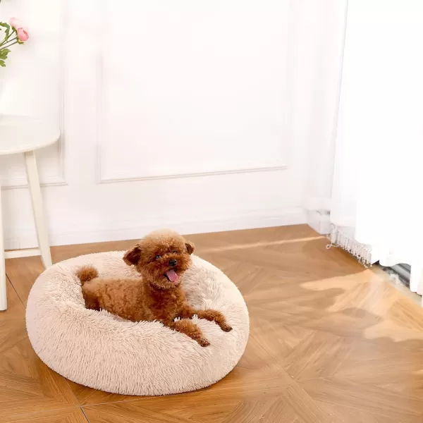 imageAmazon Basics Donut Pet Bolster Faux Fur Bed for Dog Grey 23quot x 23quotBeige