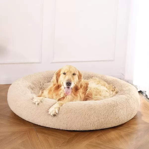 imageAmazon Basics Donut Pet Bolster Faux Fur Bed for Dog Grey 23quot x 23quotBeige