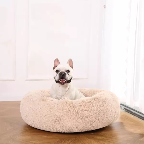 imageAmazon Basics Donut Pet Bolster Faux Fur Bed for Dog Grey 23quot x 23quotBeige