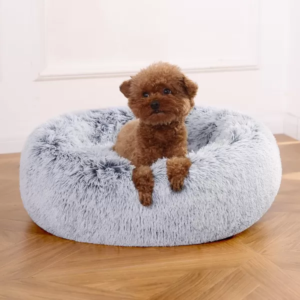 imageAmazon Basics Donut Pet Bolster Faux Fur Bed for Dog Grey 23quot x 23quotGrey