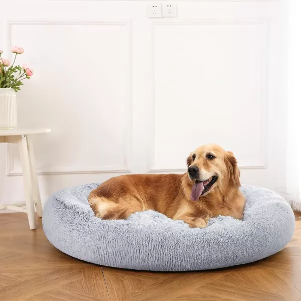 imageAmazon Basics Donut Pet Bolster Faux Fur Bed for Dog Grey 23quot x 23quotGrey