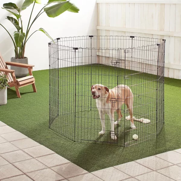 imageAmazon Basics Foldable Octagonal Metal Exercise Pet Playpen for Dogs Portable Fence Pen Single Door 60 x 60 x 36 Inches Medium  36quotH Metal BlackWith door