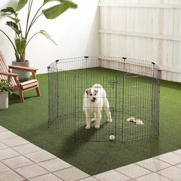 imageAmazon Basics Foldable Octagonal Metal Exercise Pet Playpen for Dogs Portable Fence Pen Single Door 60 x 60 x 36 Inches Medium  36quotH Metal BlackWith door