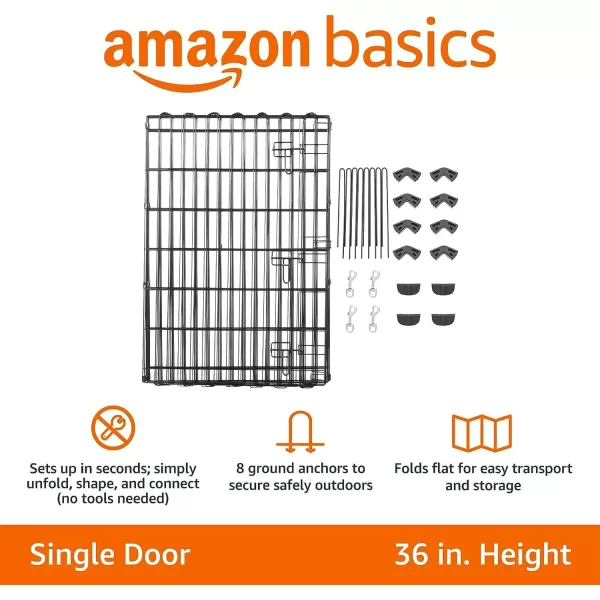 imageAmazon Basics Foldable Octagonal Metal Exercise Pet Playpen for Dogs Portable Fence Pen Single Door 60 x 60 x 36 Inches Medium  36quotH Metal BlackWith door