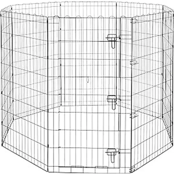imageAmazon Basics Foldable Octagonal Metal Exercise Pet Playpen for Dogs Portable Fence Pen Single Door 60 x 60 x 36 Inches Medium  36quotH Metal BlackWith door