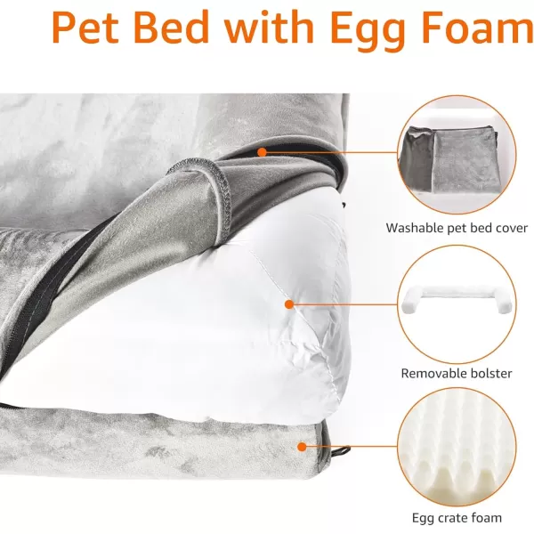 imageAmazon Basics Gel Foam Mattress Dog Pet Bed with Removable Cover Large 350quot L x 220quot W x 30quot Th GreyEgg Crate Foam