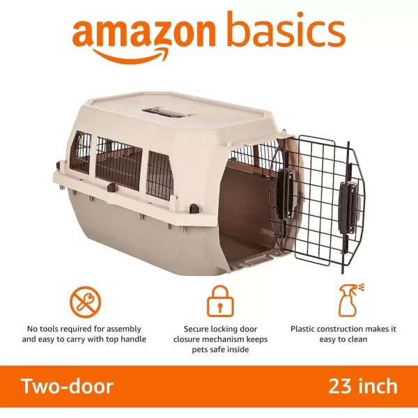 imageAmazon Basics HardSided Dog and Cat Kennel SingleDoor Travel Pet Carrier with Metal Wire Ventilation 236quotL x 157quotW x 130quotH BeigeBeige