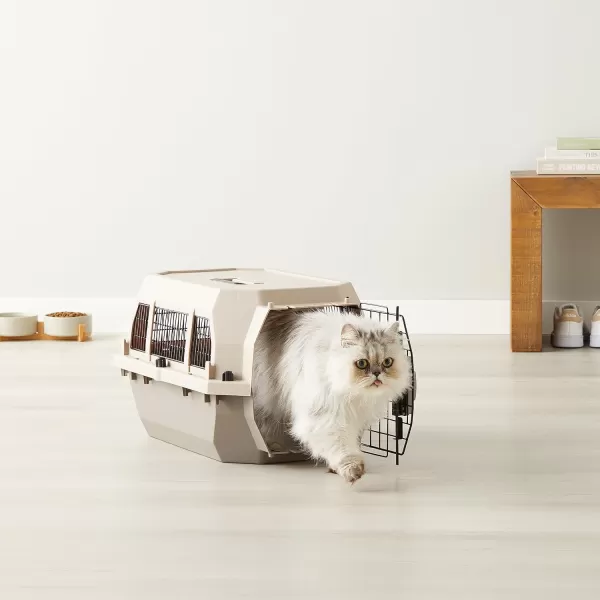 imageAmazon Basics HardSided Dog and Cat Kennel SingleDoor Travel Pet Carrier with Metal Wire Ventilation 236quotL x 157quotW x 130quotH BeigeBeige