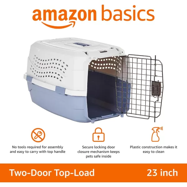 imageAmazon Basics HardSided Dog and Cat Kennel SingleDoor Travel Pet Carrier with Metal Wire Ventilation 236quotL x 157quotW x 130quotH BeigeGray  Blue