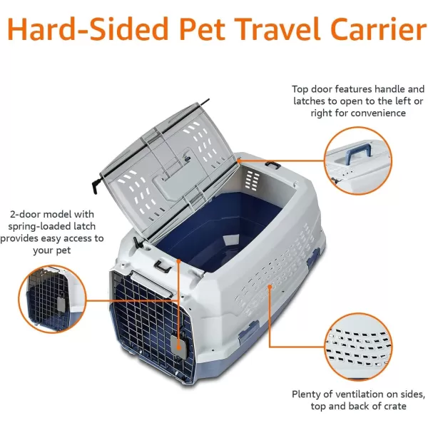 imageAmazon Basics HardSided Dog and Cat Kennel SingleDoor Travel Pet Carrier with Metal Wire Ventilation 236quotL x 157quotW x 130quotH BeigeGray  Blue