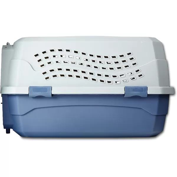 imageAmazon Basics HardSided Dog and Cat Kennel SingleDoor Travel Pet Carrier with Metal Wire Ventilation 236quotL x 157quotW x 130quotH BeigeGray  Blue