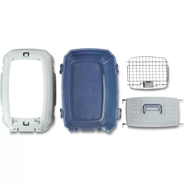 imageAmazon Basics HardSided Dog and Cat Kennel SingleDoor Travel Pet Carrier with Metal Wire Ventilation 236quotL x 157quotW x 130quotH BeigeGray  Blue