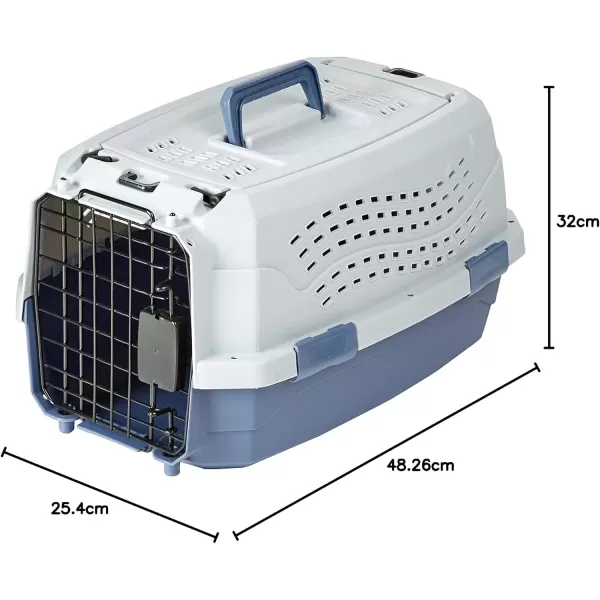 imageAmazon Basics HardSided Dog and Cat Kennel SingleDoor Travel Pet Carrier with Metal Wire Ventilation 236quotL x 157quotW x 130quotH BeigeGray  Blue