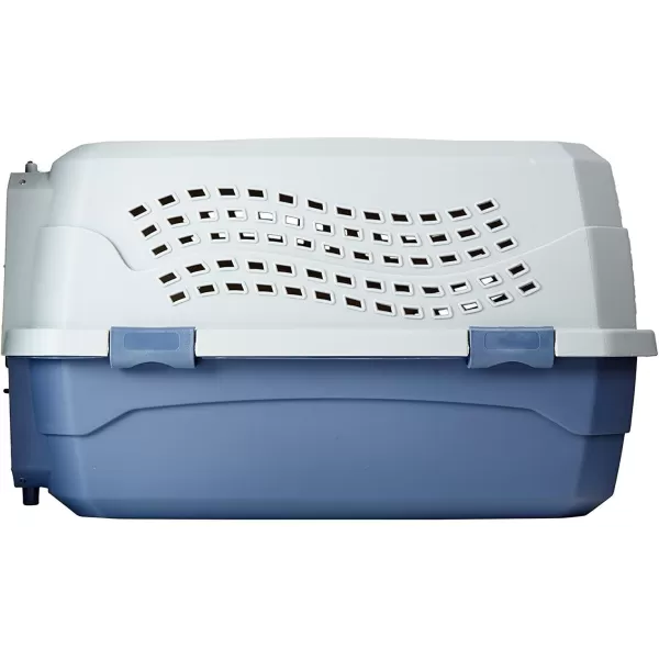 imageAmazon Basics HardSided Dog and Cat Kennel SingleDoor Travel Pet Carrier with Metal Wire Ventilation 236quotL x 157quotW x 130quotH BeigeGray  Blue